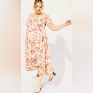 torrid Pink Paisley Off-Shoulder Midi Dress